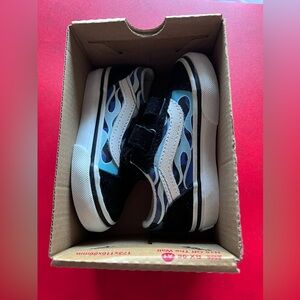 Vans Kids Black and Blue Flame Sneakers